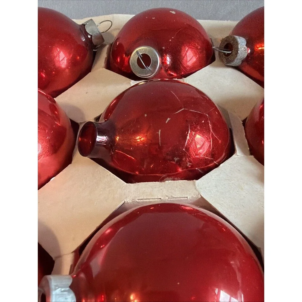 Vintage Noelle Christmas Tree Ornaments – Set of 12 Red Glass Balls w/ Box